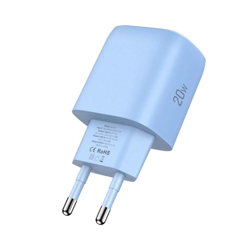 „Tech-Protect NCA20 PD 20W QC3.0 USB-A / USB-C“ sieninis įkroviklis - Mėlyna