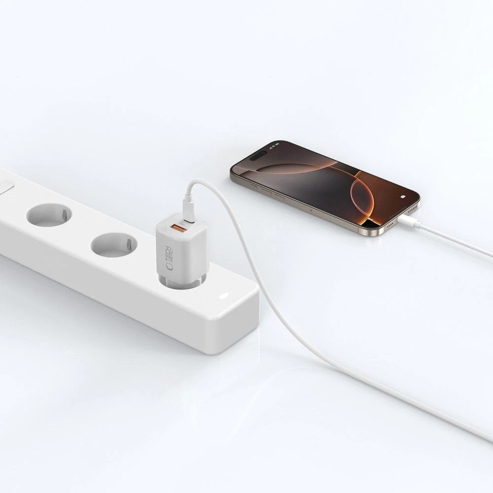„Tech-Protect NCM33W“ 2 prievadų PD33W/QC3.0 sieninis įkroviklis - baltas