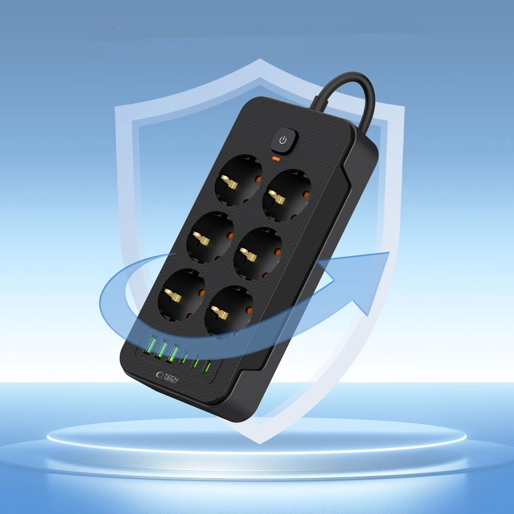 Tech-Protect PC6X6 maitinimo juosta 6 lizdai 240V + 3xUSB-A + 3xUSB-C 200cm - juodas