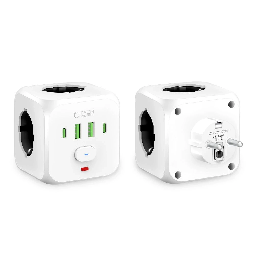 Tech-Protect PCL3x4 maitinimo juosta, 2x USB-A, 2x USB-C, 3x kintamosios srovės tipas Schuko - Baltas