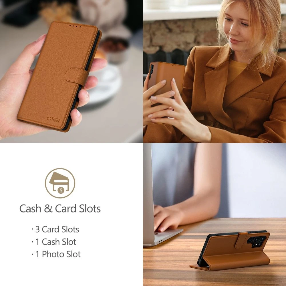 Dėklas Tech-Protect Piniginė iPhone 16E balno ruda
