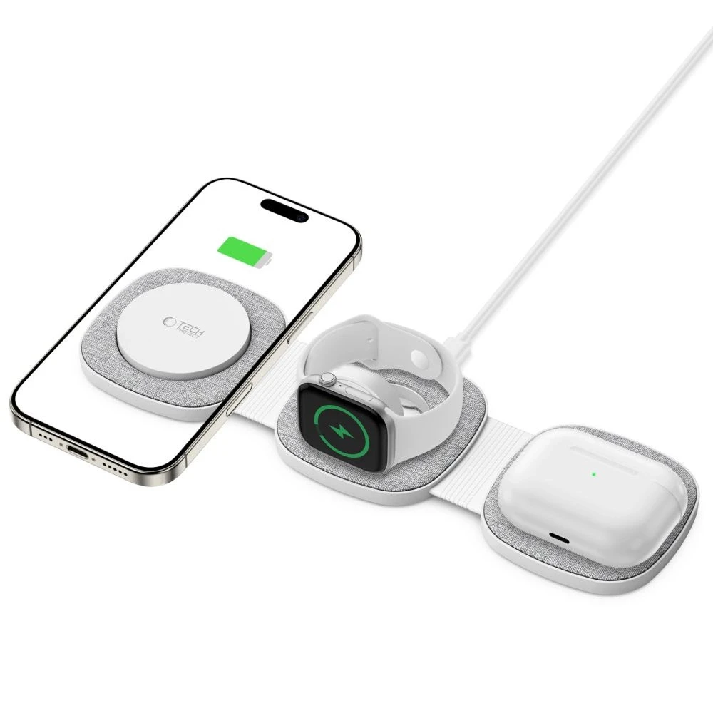 Belaidis magnetinis įkroviklis MagSafe 15W 3in1 iPhone + Apple Watch + AirPods Tech-Protect QI15W-A32 pilkos spalvos