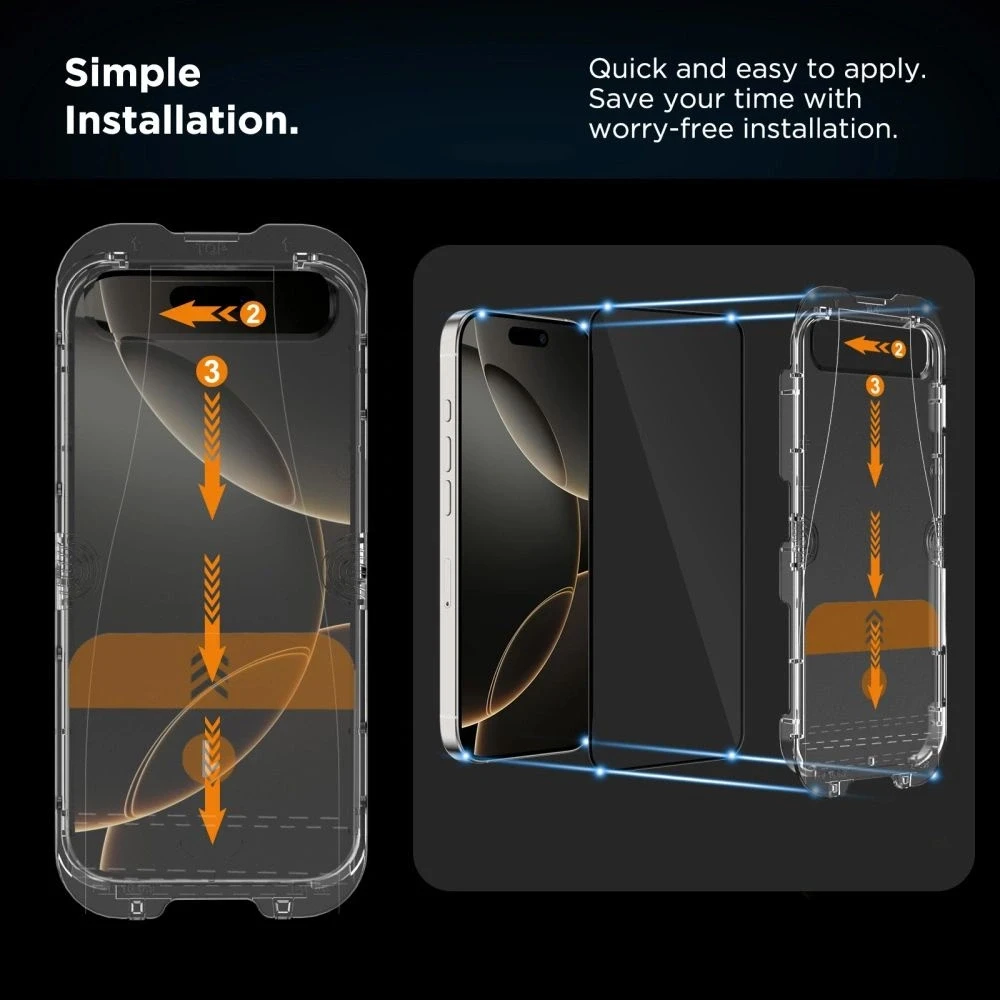 „Tech-Protect Quick Set Spy+“ privatumo stiklų, skirtų „iPhone 16 Pro“, 2 vnt. pakuotėje