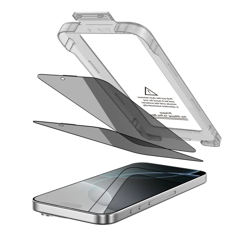„Tech-Protect Quick Set Spy+“ privatumo stiklų, skirtų „iPhone 16 Pro“, 2 vnt. pakuotėje