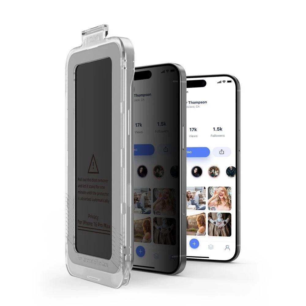 „Tech-Protect Quick Set Spy+“ privatumo stiklų, skirtų „iPhone 16 Pro“, 2 vnt. pakuotėje