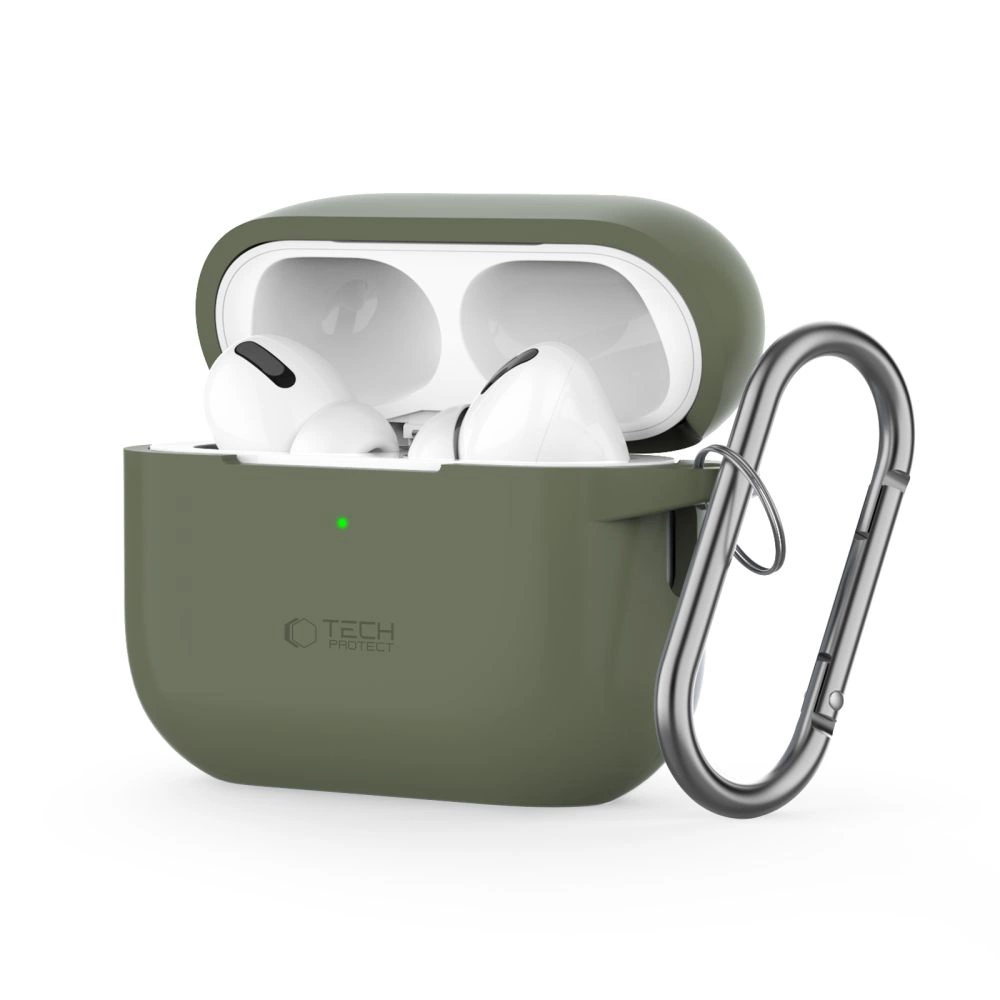 Apple AirPods Pro 1 / 2 Tech-Protect silikoninis su karabinu Olive žalias