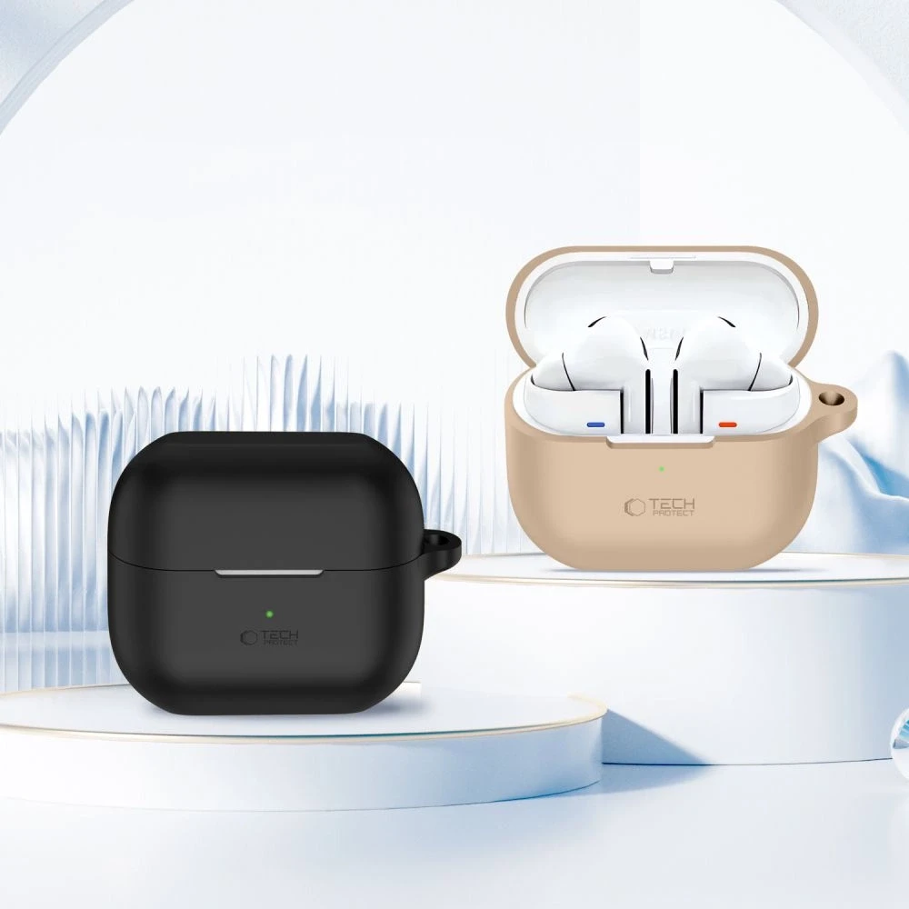 Dėklas „Samsung Galaxy Buds 3“ / „3 Pro Tech-Protect“ silikoninės ausinės „Hook“, kavos ir latte spalvos, smėlio spalvos