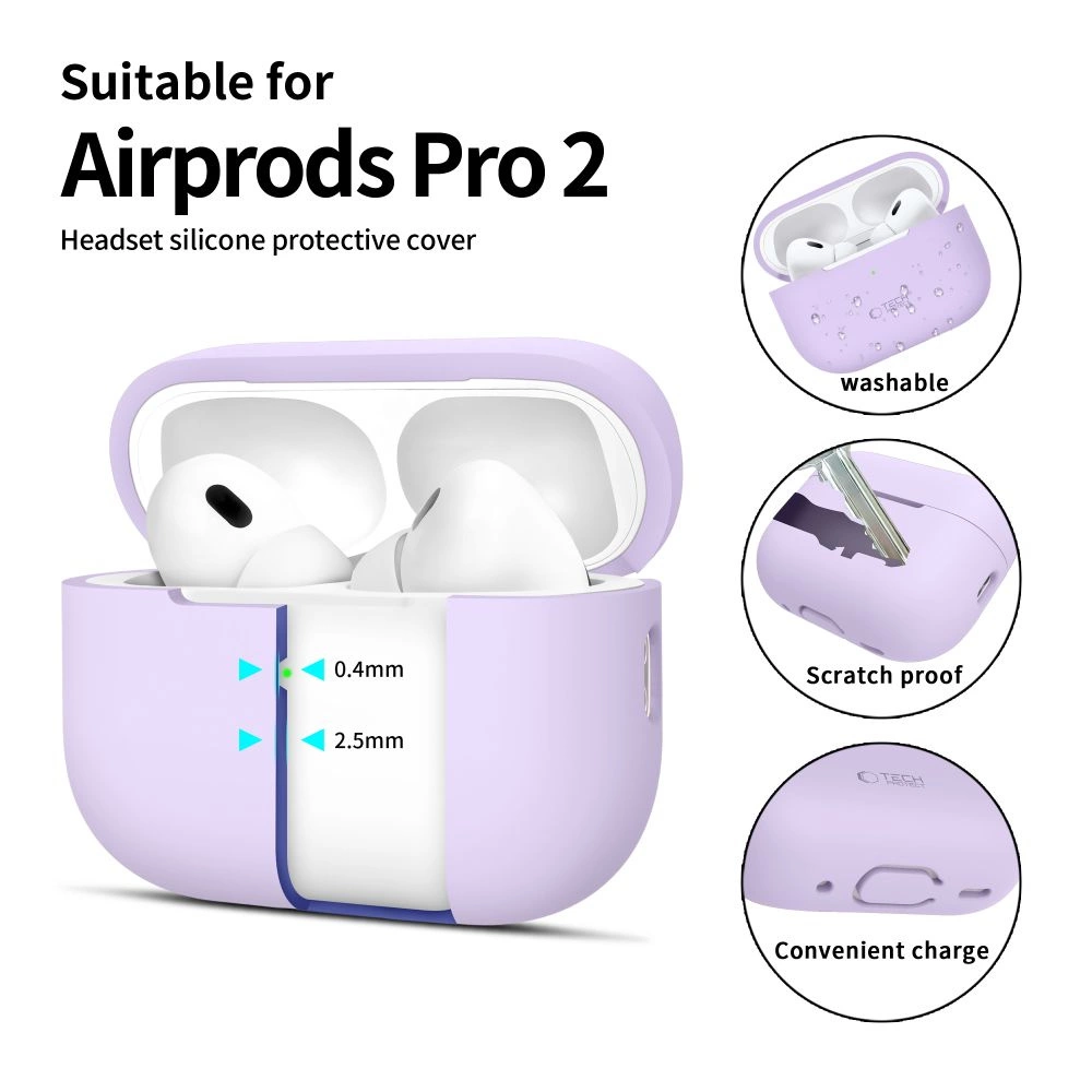 Apple AirPods Pro 1 / 2 Tech-Protect silikoninis dėklas ausinėms levandų spalvos