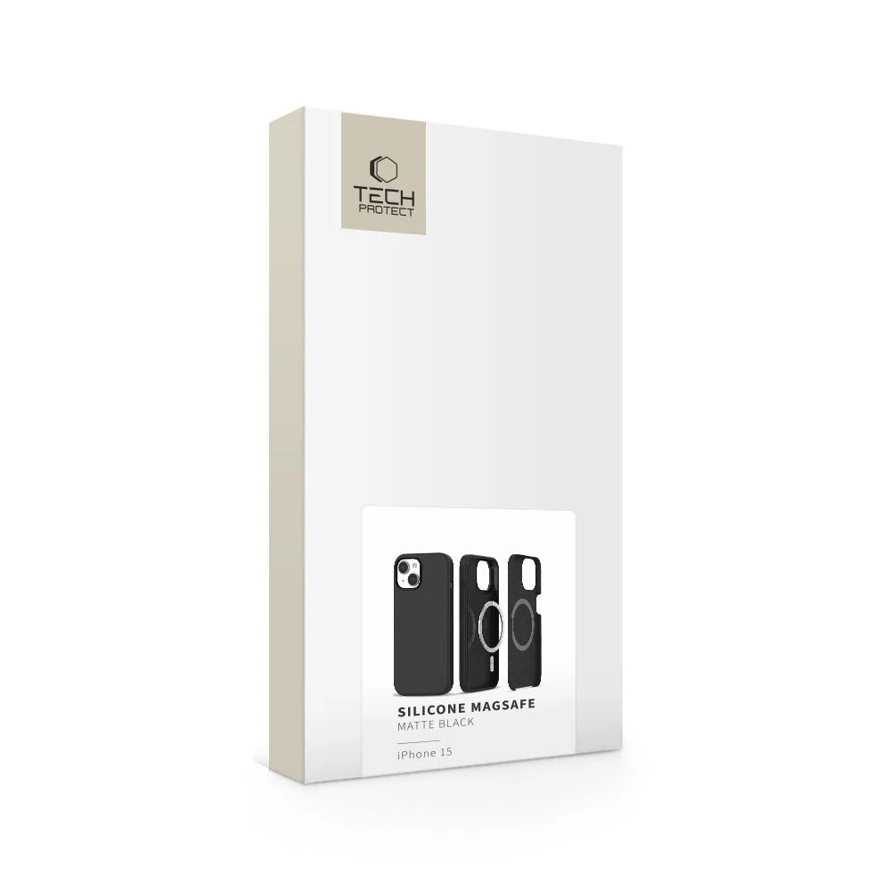 Tech-Protect silikoninis MagSafe Apple iPhone 15 Case – Matte dėklas telefonui juodos spalvos