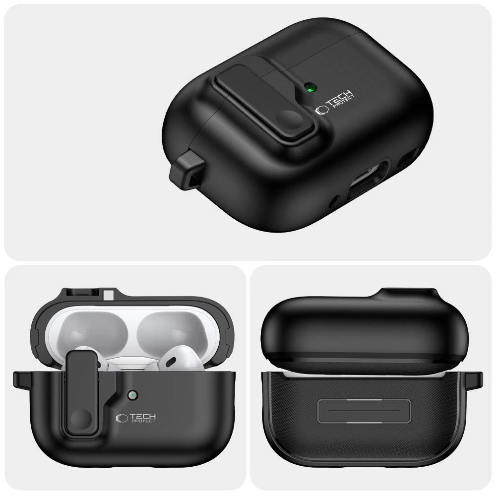 Dėklas TECH-PROTECT SLIM HOOK Apple AIRPODS PRO 1 / 2 juodos spalvos