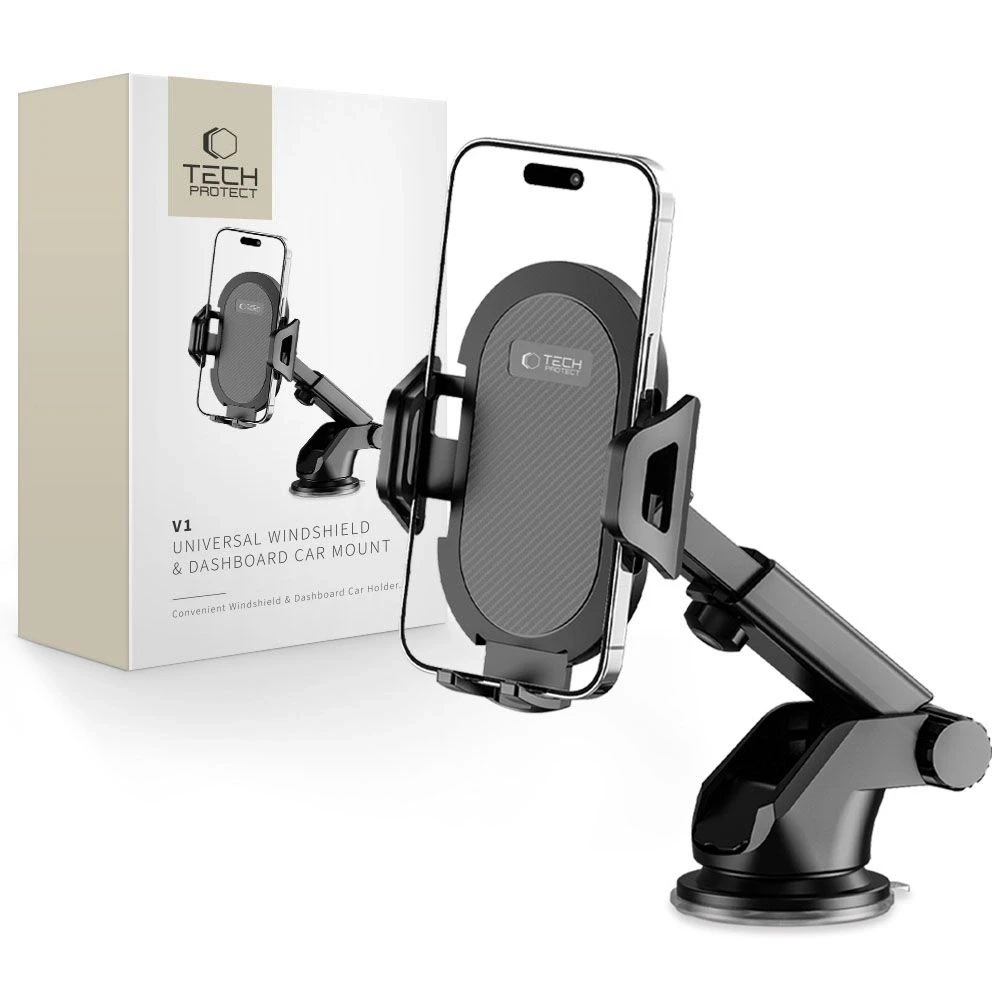 Tech-Protect V1 Car telefono laikiklis for Windshield/Cockpit – juodos spalvos