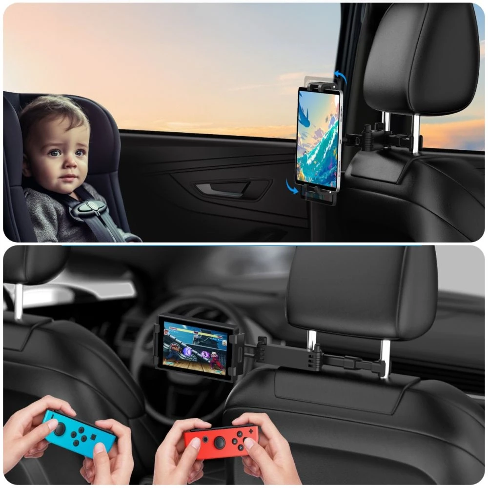 Tech-Protect V1 telescopic car headrest telefono laikiklis – juodos spalvos