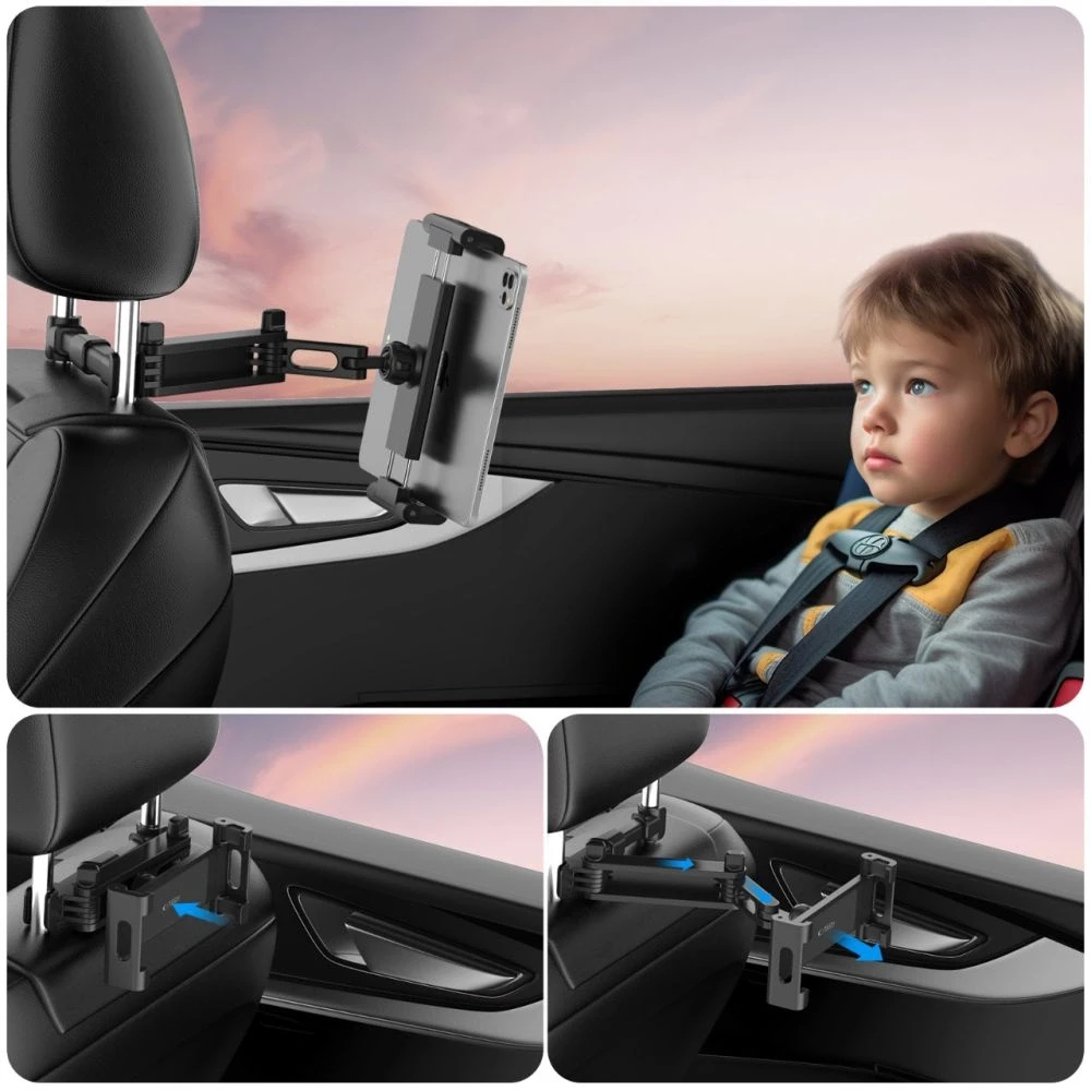 Tech-Protect V1 telescopic car headrest telefono laikiklis – juodos spalvos