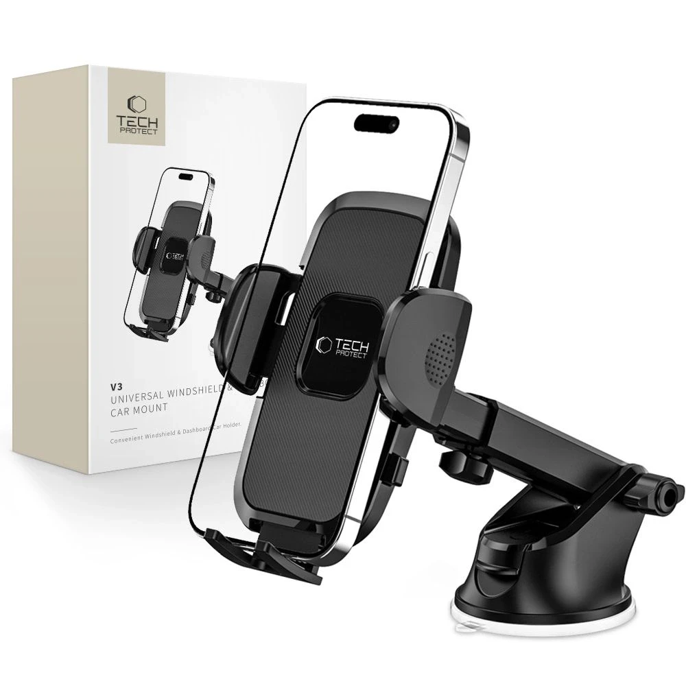 Tech-Protect V3 automobilinis telefono laikiklis for windshield/cockpit – juodos spalvos