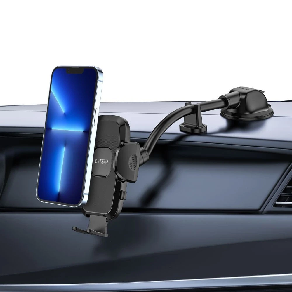 Tech-Protect V3 Long Arm automobilinis telefono laikiklis for Windshield/Cockpit – juodos spalvos