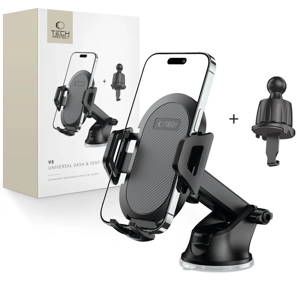 Tech-Protect V5 automobilinis telefono laikiklis for cockpit / air vent – juodos spalvos