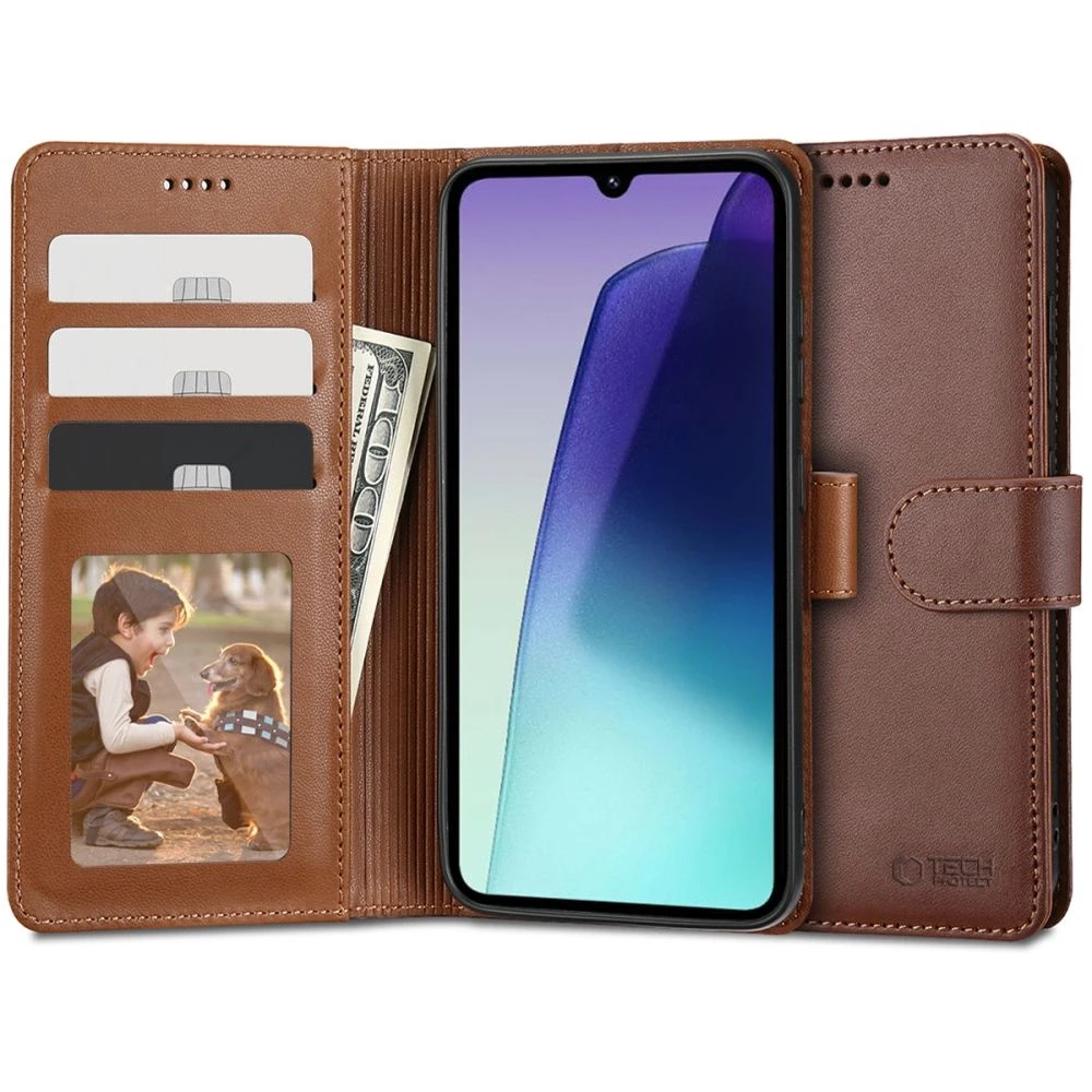 Tech-Protect Wallet dėklas skirtas Xiaomi Redmi 14C / Poco C75 - rudos spalvos