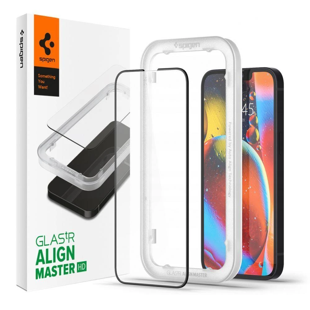 Apsauginis stiklas Spigen ALM GLASS FC Apple iPhone 13 / 13 Pro / 14 su juodos spalvos krašteliu