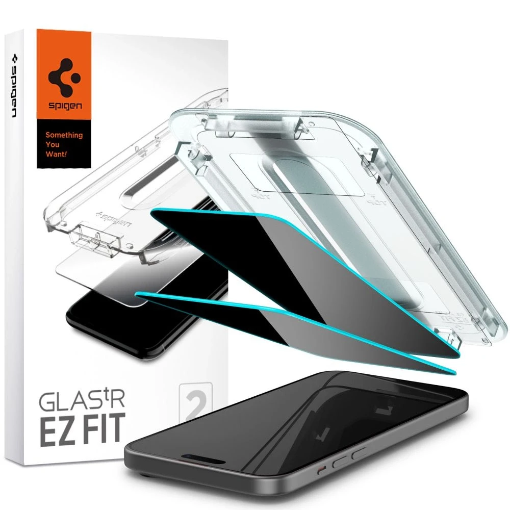 „Spigen Glass tR EZ Fit“ (privatumo) 2 vnt., skaidrūs – „Apple iPhone 16/15 Plus“