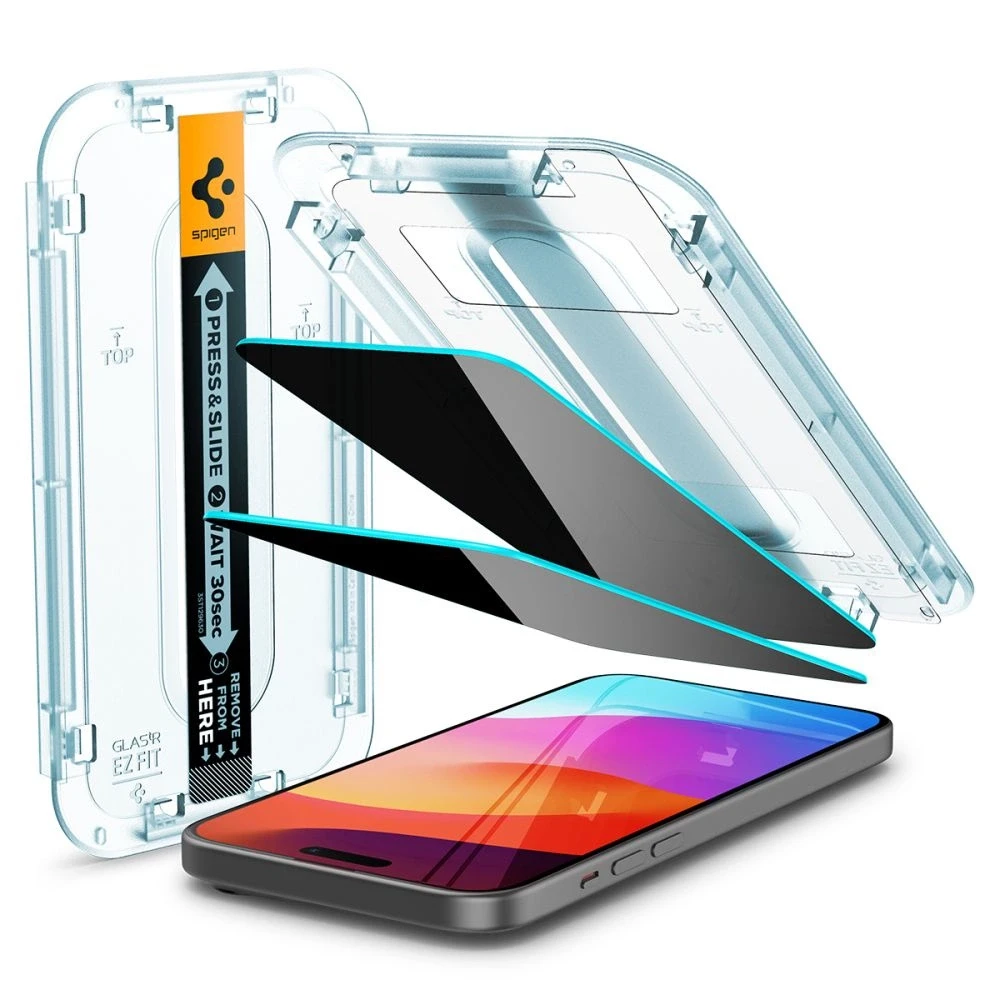 „Spigen Glass tR EZ Fit“ (privatumo) 2 vnt., skaidrūs – „Apple iPhone 16/15 Plus“