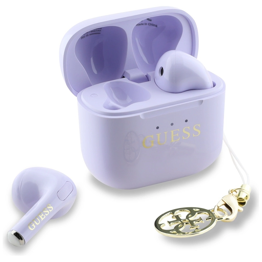 TWS ausinės Guess Glossy Effect Printed Classic Logo & Charm lavender