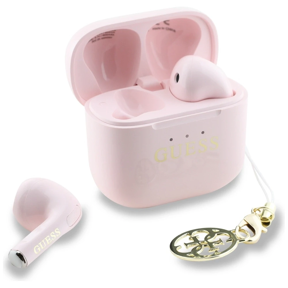 Ausinės TWS Guess Glossy Effect Printed Classic Logo & Charm rožinės spalvos