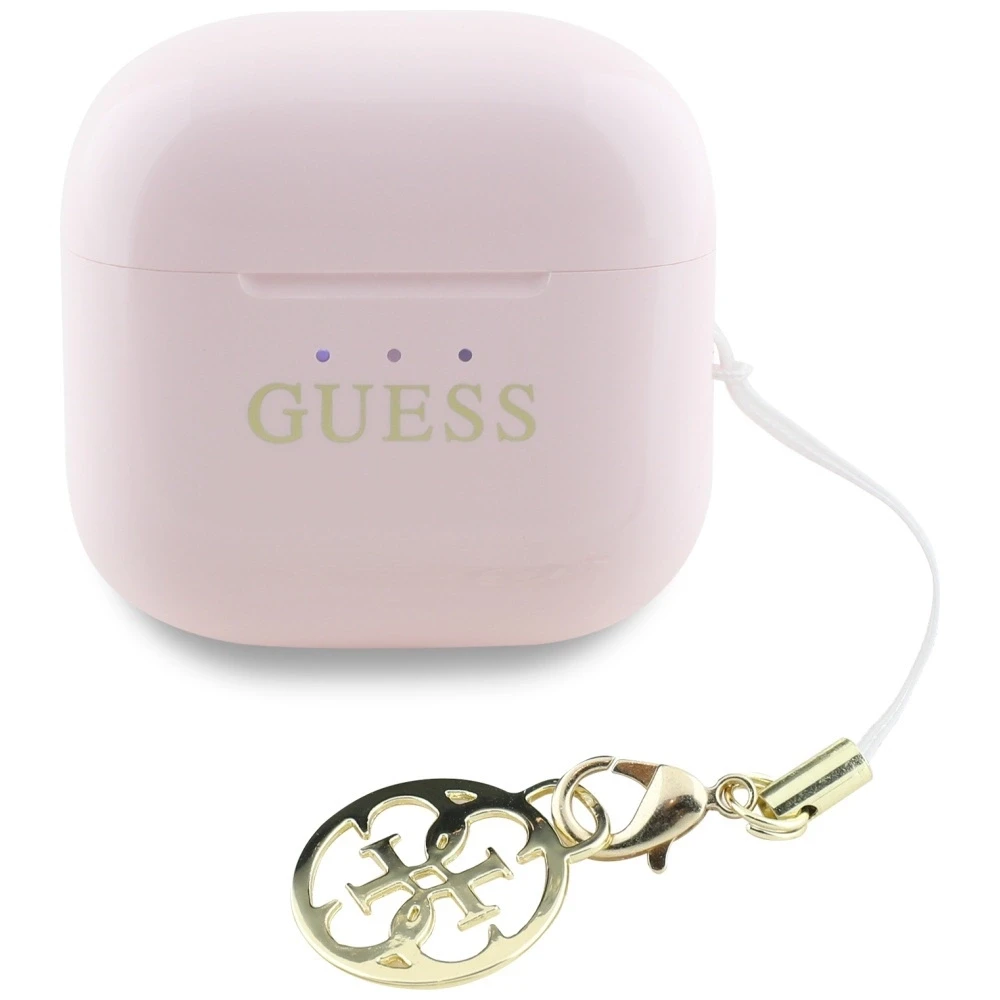 Ausinės TWS Guess Glossy Effect Printed Classic Logo & Charm rožinės spalvos