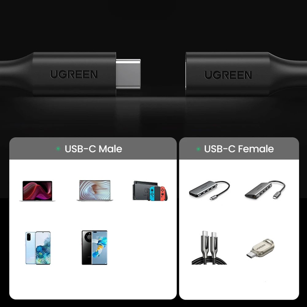 UGREEN USB-C 3.1 Gen2 lizdas - USB-C kištukas laidas 1m