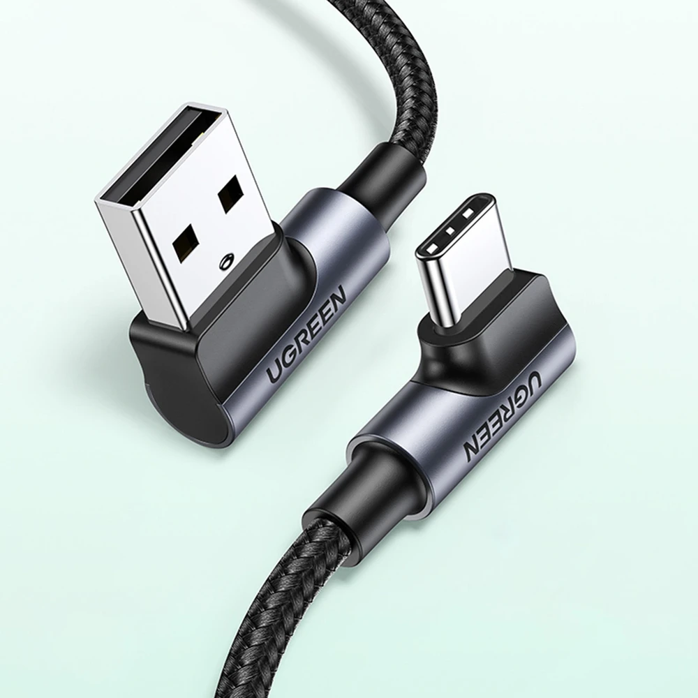 USB-C į USB-A 2.0 kampinis laidas UGREEN US176, 3A, 3m - Juodas