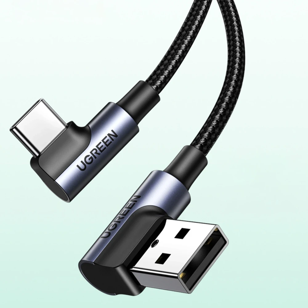 USB-C į USB-A 2.0 kampinis laidas UGREEN US176, 3A, 3m - Juodas