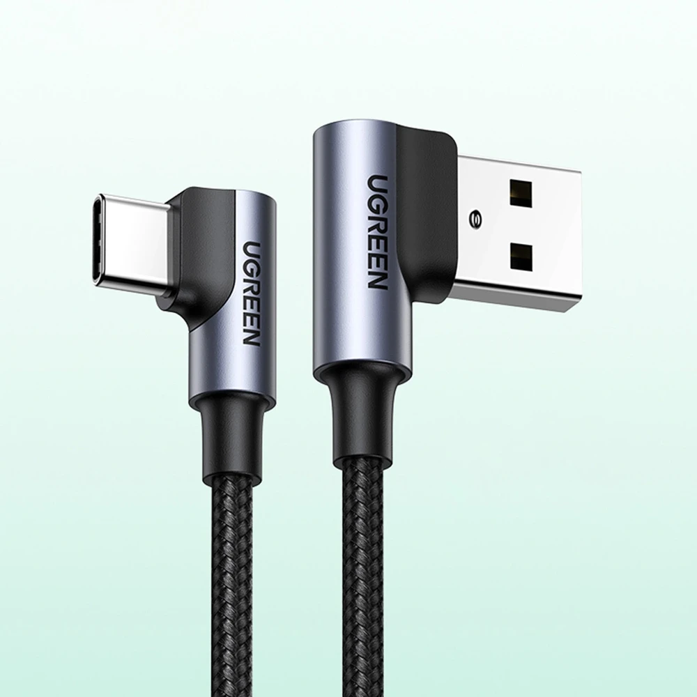 USB-C į USB-A 2.0 kampinis laidas UGREEN US176, 3A, 3m - Juodas