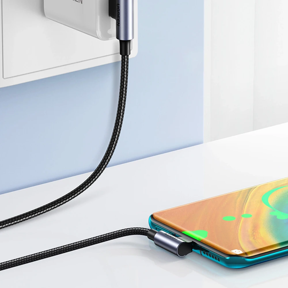 USB-C į USB-A 2.0 kampinis laidas UGREEN US176, 3A, 3m - Juodas