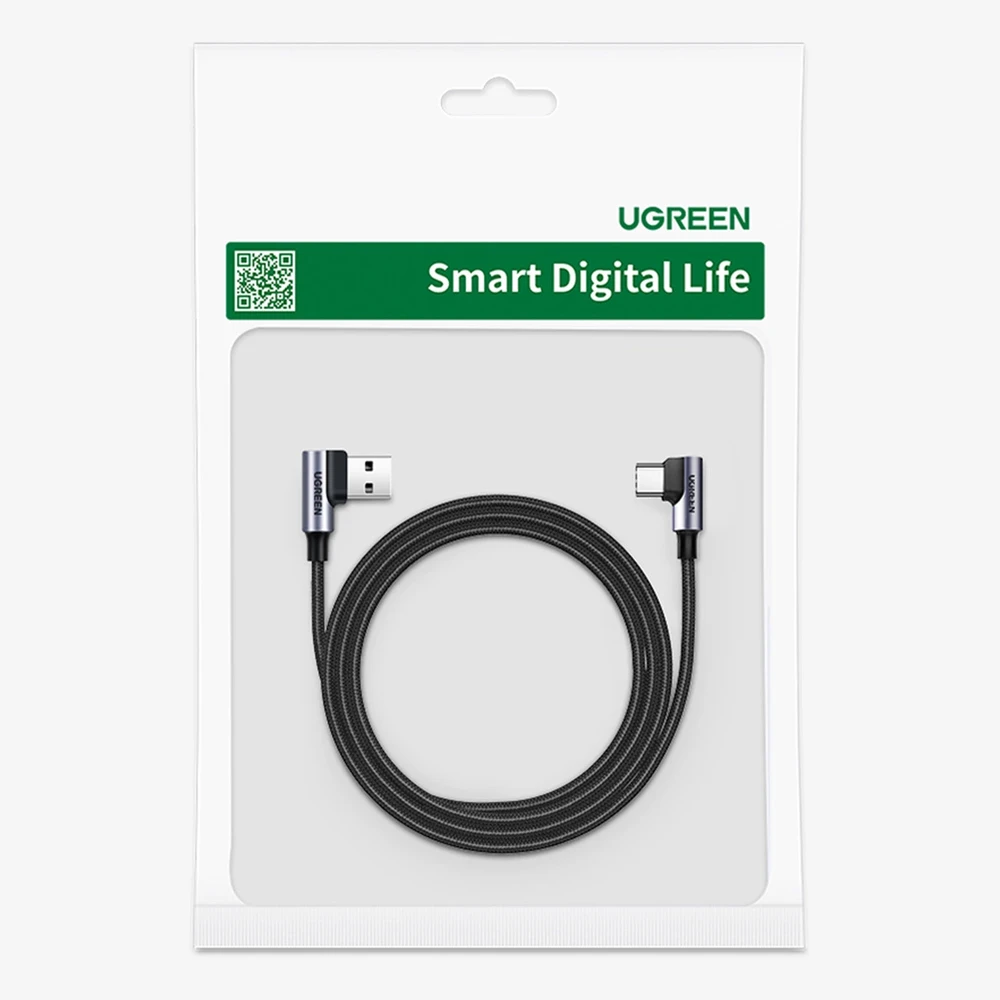 USB-C į USB-A 2.0 kampinis laidas UGREEN US176, 3A, 3m - Juodas