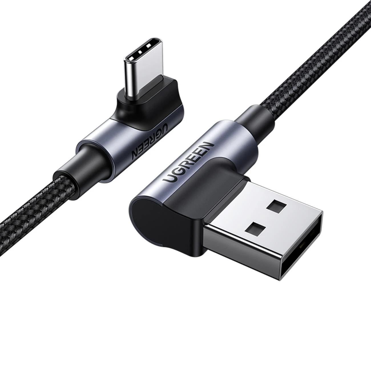 USB-C į USB-A 2.0 kampinis laidas UGREEN US176, 3A, 3m - Juodas