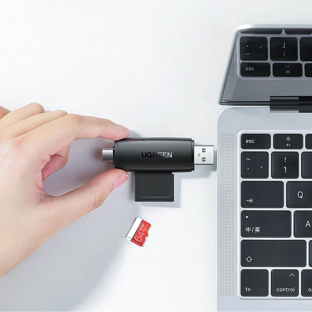 UGREEN adapteris USB + USB-C CM304 kortelių skaitytuvas SD + Micro SD - juodas