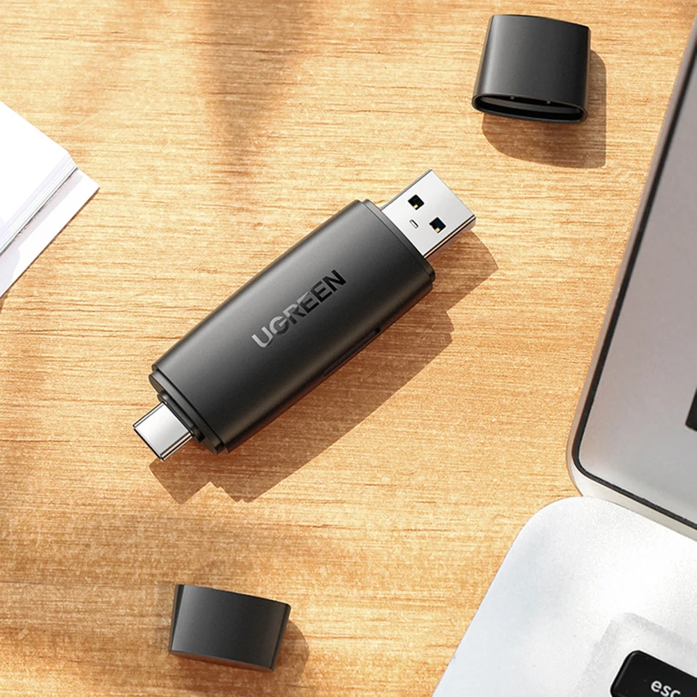 UGREEN adapteris USB + USB-C CM304 kortelių skaitytuvas SD + Micro SD - juodas