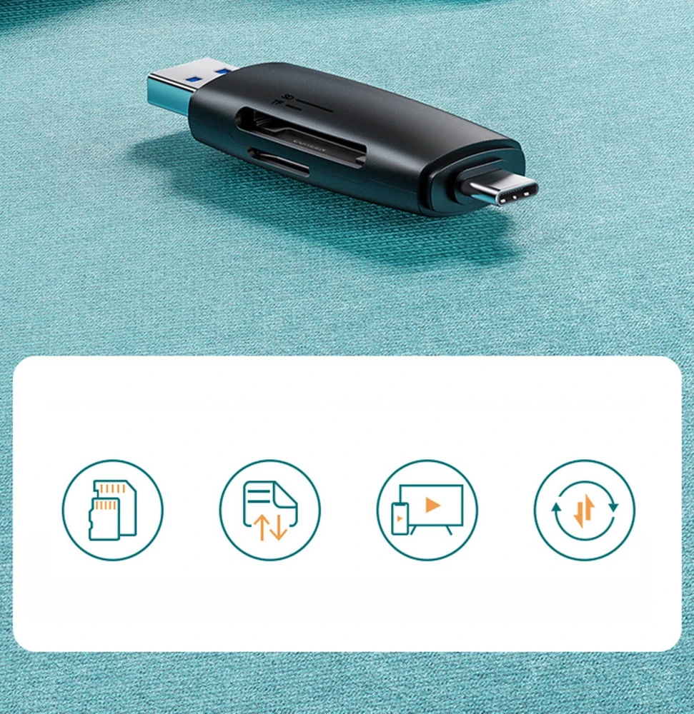 UGREEN adapteris USB + USB-C CM304 kortelių skaitytuvas SD + Micro SD - juodas
