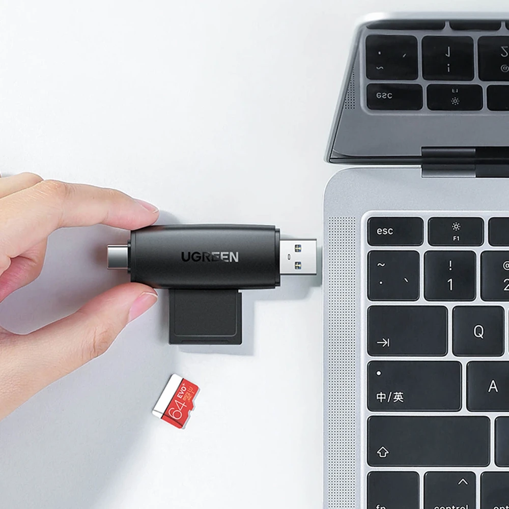 UGREEN adapteris USB + USB-C CM304 kortelių skaitytuvas SD + Micro SD - juodas