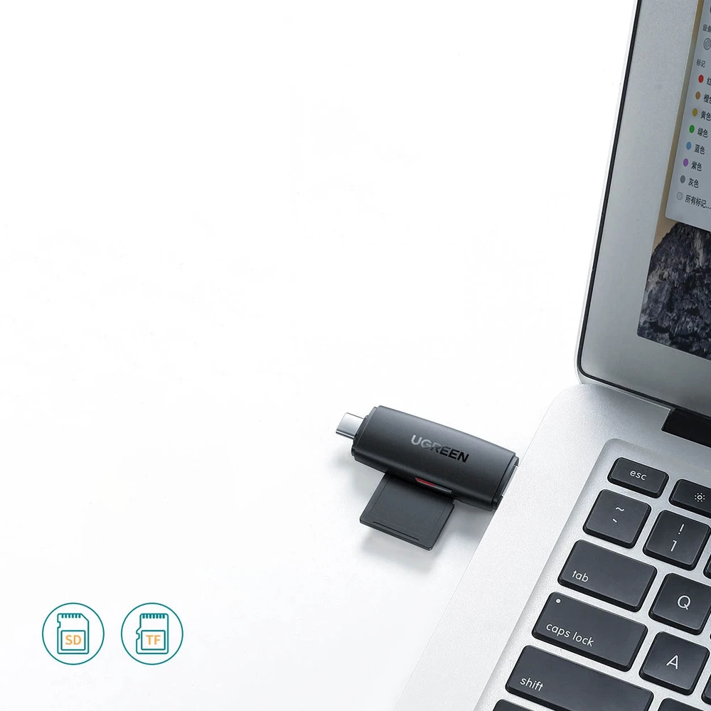 UGREEN adapteris USB + USB-C CM304 kortelių skaitytuvas SD + Micro SD - juodas