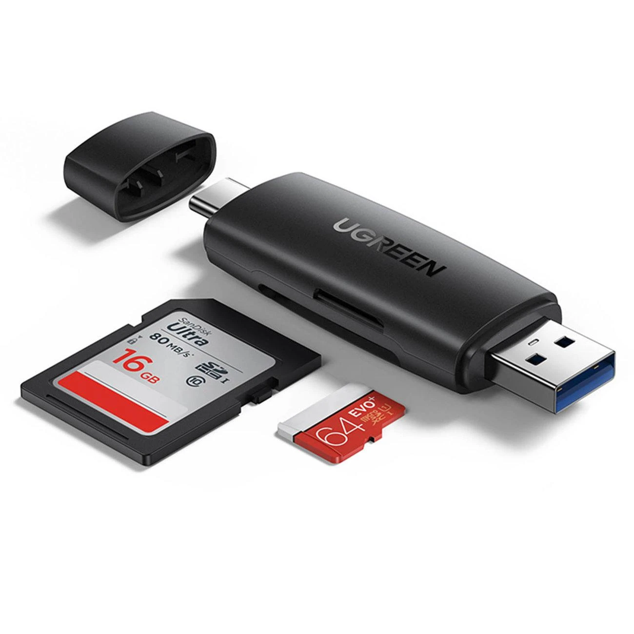 UGREEN adapteris USB + USB-C CM304 kortelių skaitytuvas SD + Micro SD - juodas