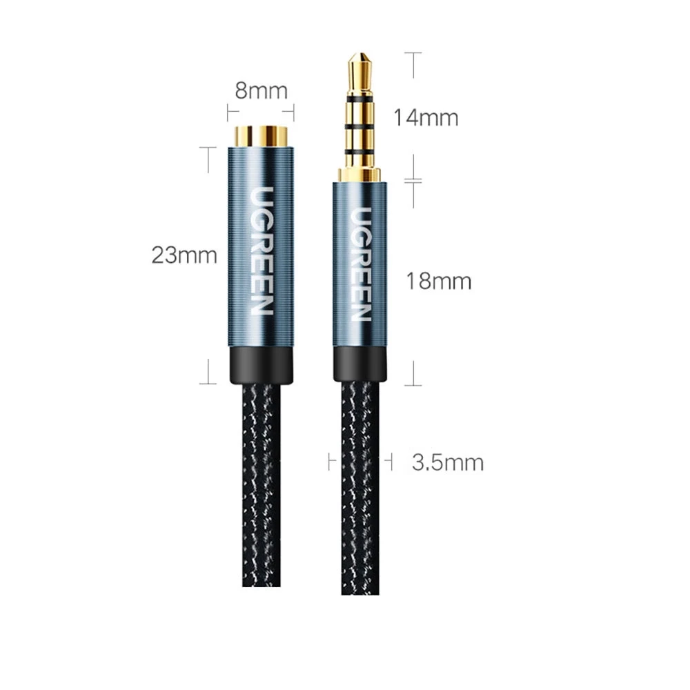 AUX Kabelio prailginimas 3.5mm UGREEN AV118 0.5m - Mėlynas