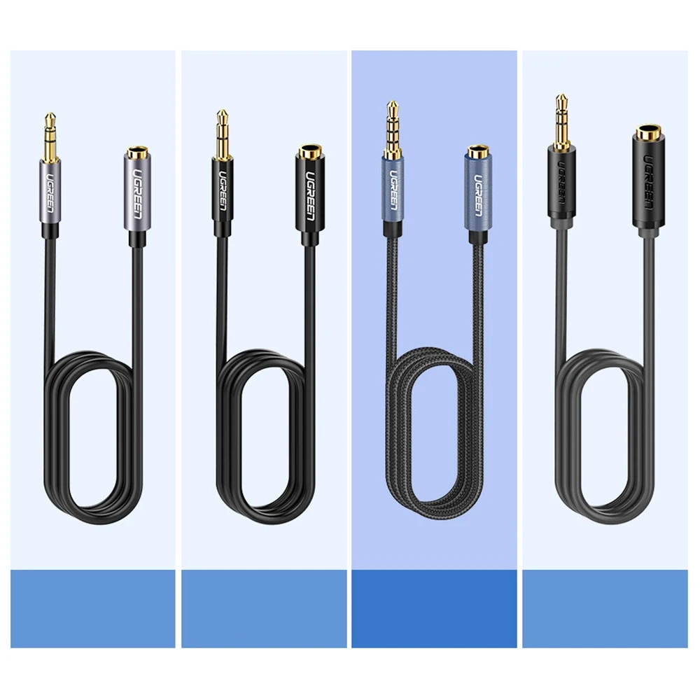 AUX Kabelio prailginimas 3.5mm UGREEN AV118 0.5m - Mėlynas