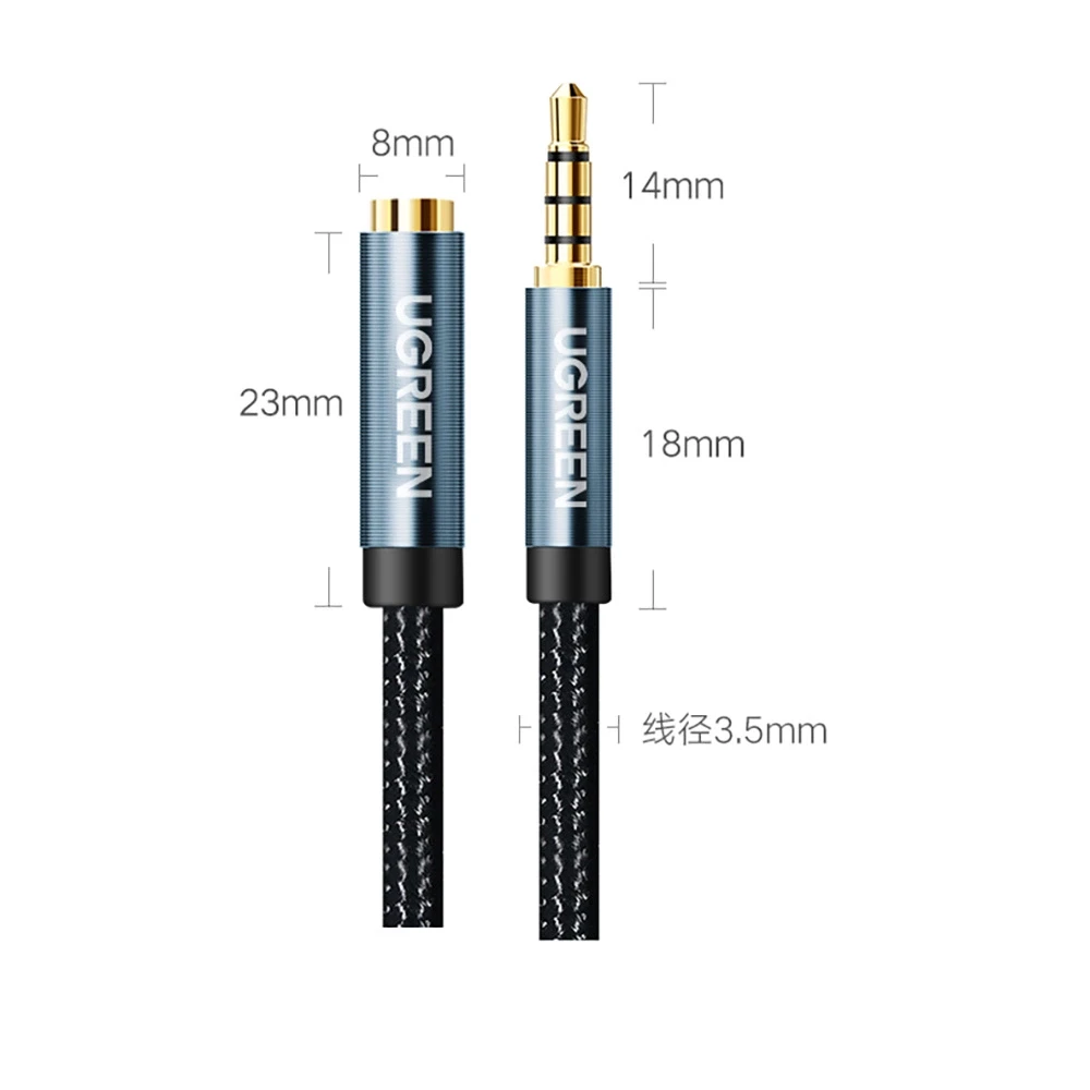 Laido pratęsimas audio AUX lizdas 3.5mm UGREEN AV118, 1m - pilkas/juodas