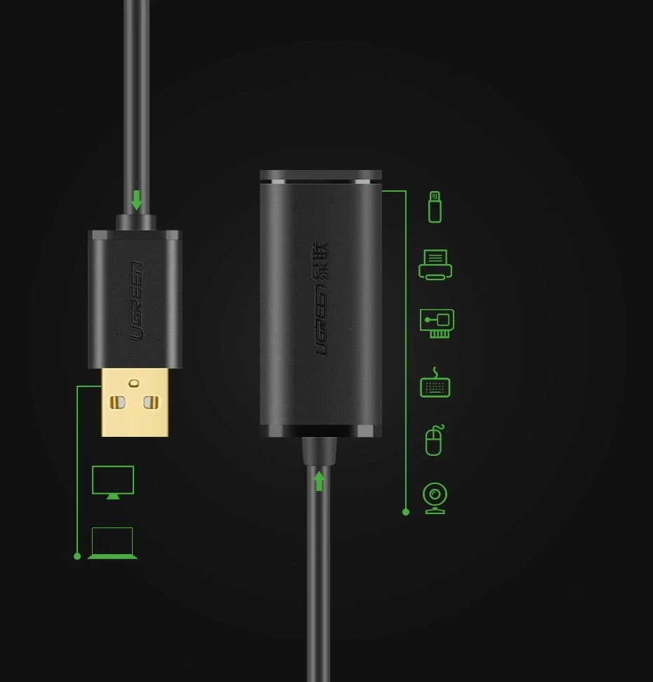 UGREEN US121 USB 2.0 prailginimo laidas Active 5m - Juodas