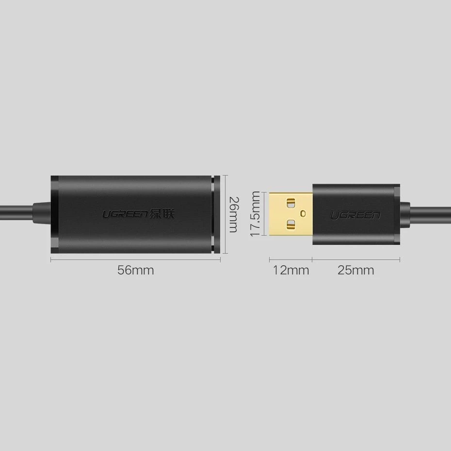 UGREEN US121 USB 2.0 prailginimo laidas Active 5m - Juodas