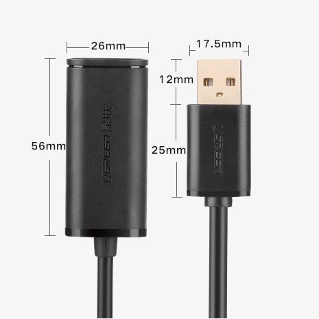 UGREEN US121 USB 2.0 prailginimo laidas Active 5m - Juodas