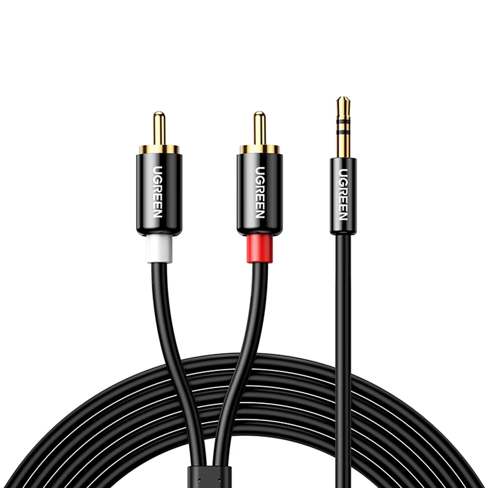 UGREEN AV116 3.5 mm lizdas iki 2RCA (Cinch) kabelis 2 m (juodas)