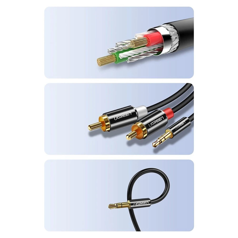 UGREEN AV116 3.5 mm lizdas iki 2RCA (Cinch) kabelis 2 m (juodas)