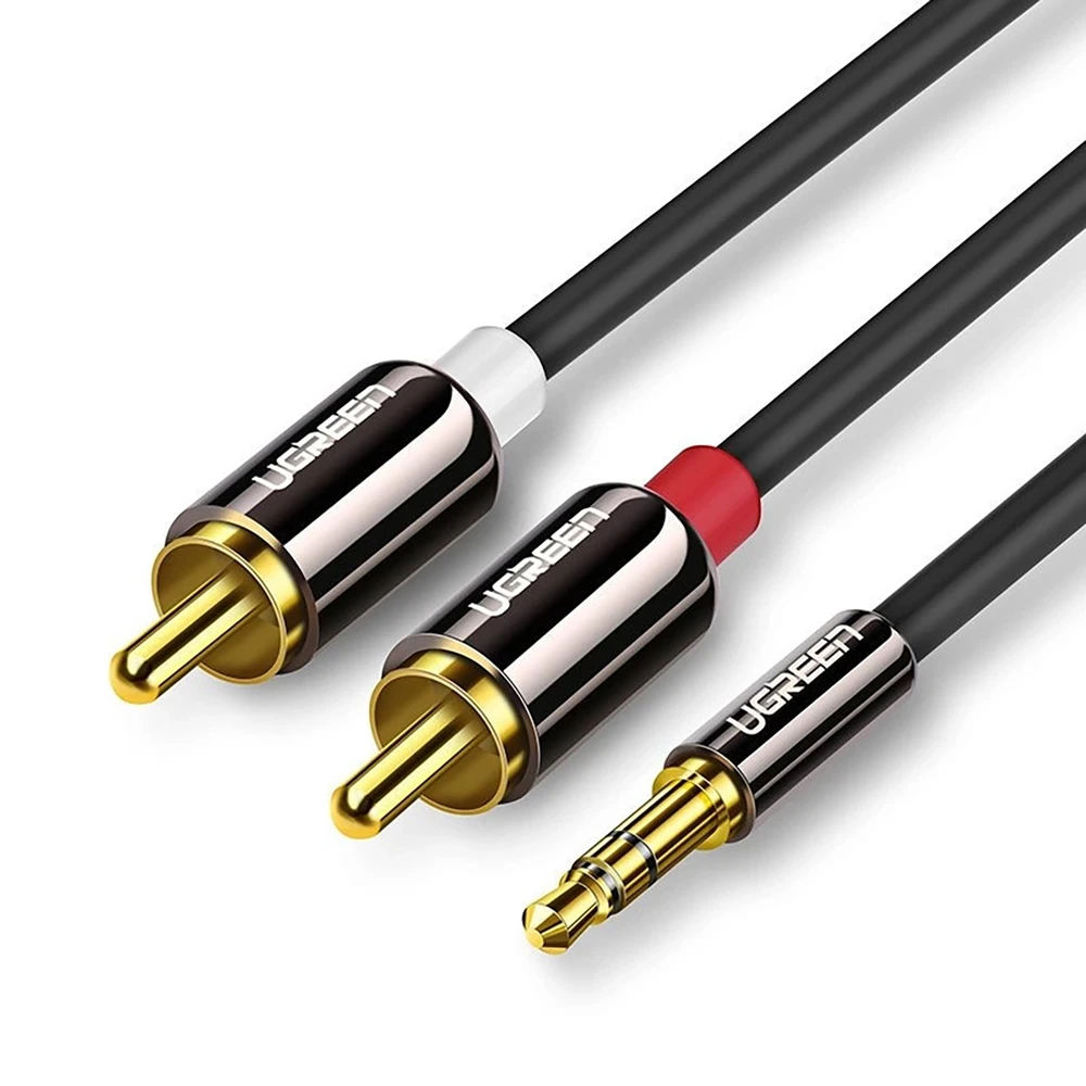 UGREEN AV116 3.5 mm lizdas iki 2RCA (Cinch) kabelis 2 m (juodas)