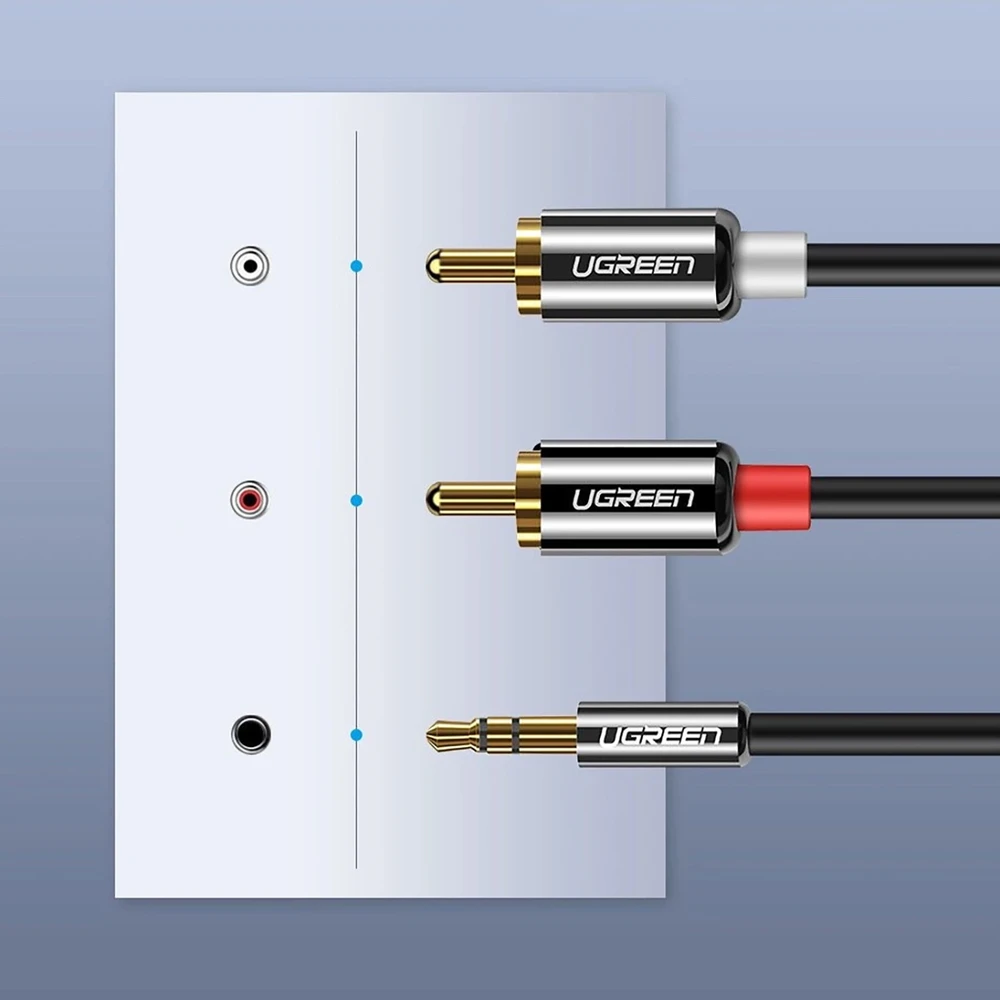 UGREEN AV116 3.5 mm lizdas iki 2RCA (Cinch) kabelis 2 m (juodas)